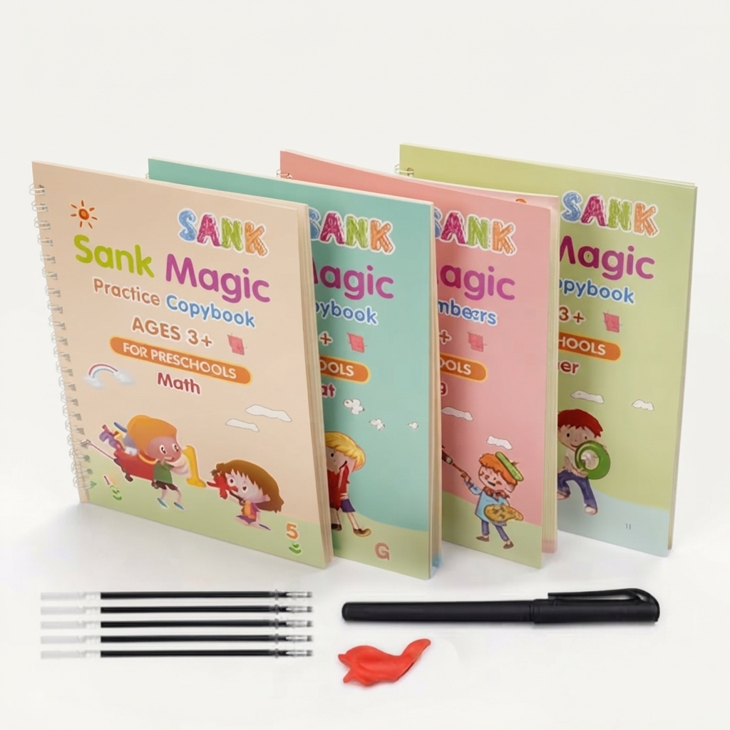 Magic Practice Copybook Set for Kids – Reusable Handwriting Workbook with Pen, Grip & Refills