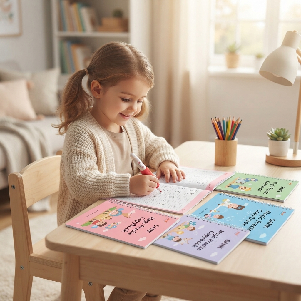 Magic Practice Copybook Set for Kids – Reusable Handwriting Workbook with Pen, Grip & Refills