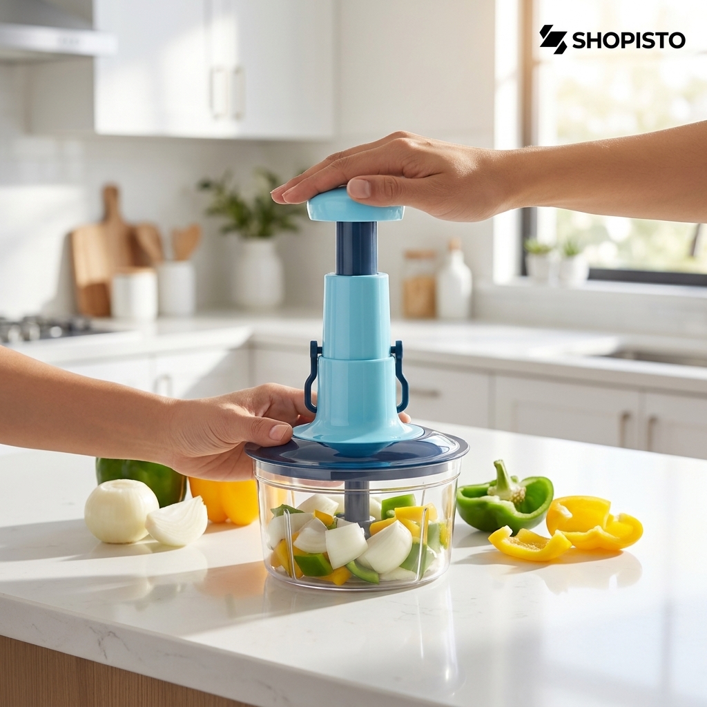 Hand-Press Vegetable & Fruit Chopper – Manual Food Cutter