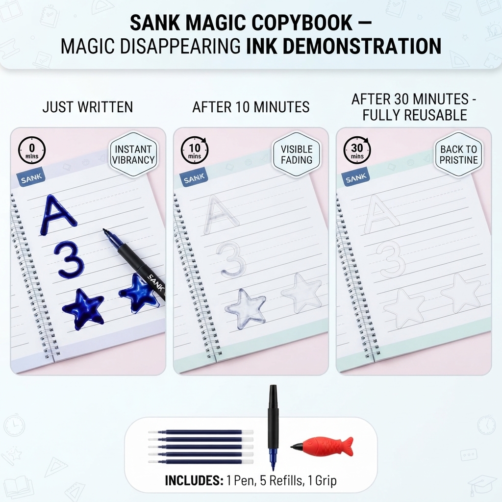Magic Practice Copybook Set for Kids – Reusable Handwriting Workbook with Pen, Grip & Refills